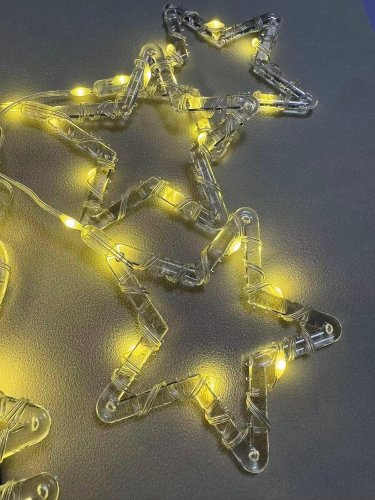 Новорічна гірлянда-штора USB SF-42: 10 фігурок зірка+ялинка, тепле біле світло