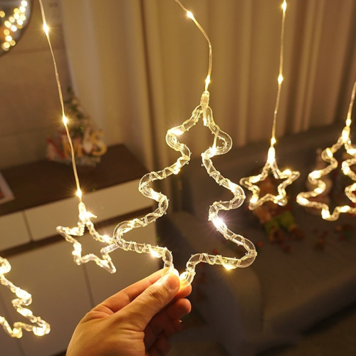 Новорічна гірлянда-штора USB SF-42: 10 фігурок зірка+ялинка, тепле біле світло