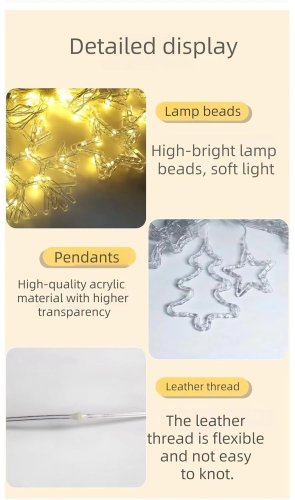 Новорічна гірлянда-штора USB SF-42: 10 фігурок зірка+ялинка, тепле біле світло