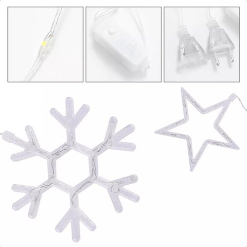 Гірлянда-штора SF-41 «Зірки й сніжинки» 3×0,9 м, USB, тепле світло, пульт ДУ