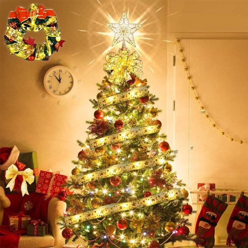 Гірлянда LED-стрічка на ялинку 10 м на батарейках, тепле біле світло