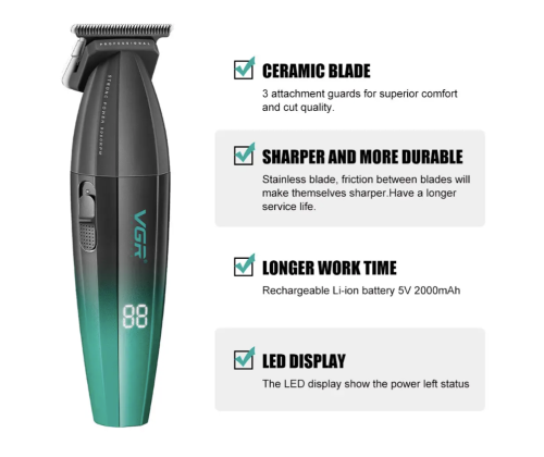 Професійний тример VGR V-906 з T-подібним ножовим блоком і потужним мотором для стрижки