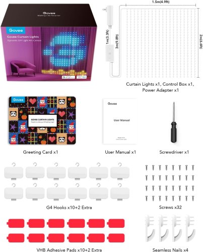 Smart LED гірлянда-штора SFK-07 для дому з додатком, 20 ниток × 20 LED, святкова