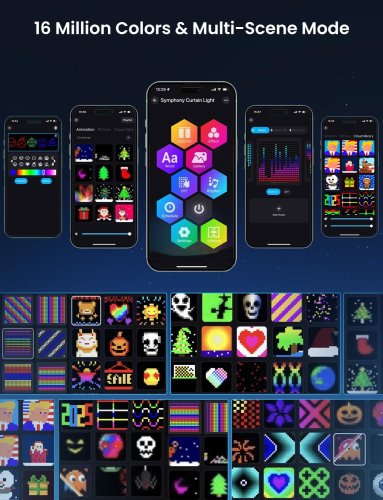 Smart LED-гірлянда-штора SFK-08 з додатком, 20 ниток × 20 LED, святкова для дому