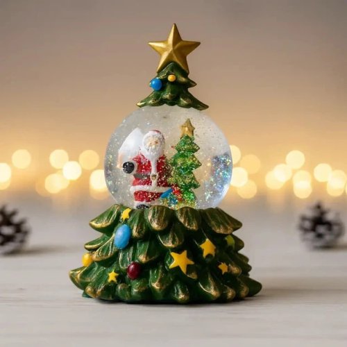 LED новорічний світильник-декор «Ялинка» XHF-8001 зі снігом, музикою та підсвічуванням