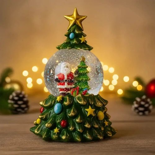 LED новорічний світильник-декор «Ялинка» XHF-8001 зі снігом, музикою та підсвічуванням