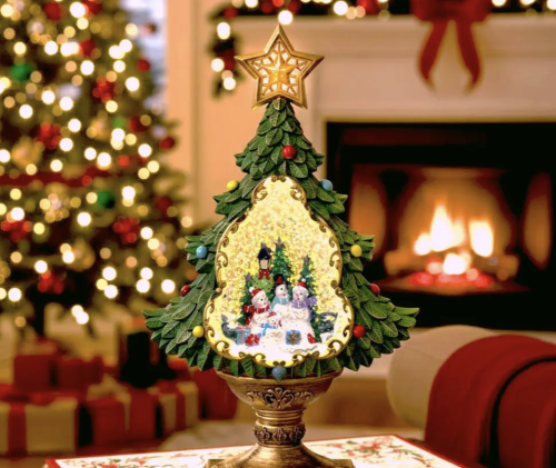 Святковий LED-світильник ялинка XHF-8002 з ефектом падаючого снігу та музикою