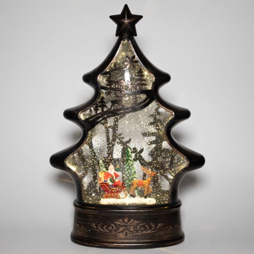 Декоративний світильник-ліхтар «Ялинка» з Дідом Морозом, USB-живлення