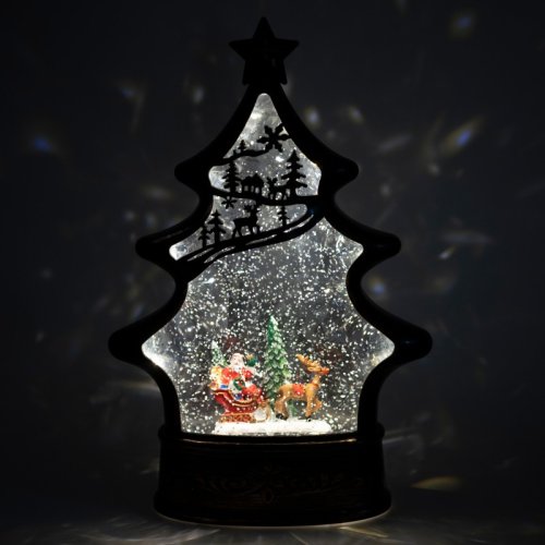Декоративний світильник-ліхтар «Ялинка» з Дідом Морозом, USB-живлення