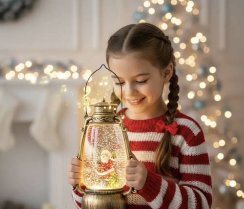 Новорічний LED-ліхтар-декор XHF-8004 зі снігопадом і музикою, світильник «Сніжний світ»