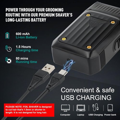 Електробритва VGR V-363 сіткова для подорожей, USB-зарядка, акумулятор