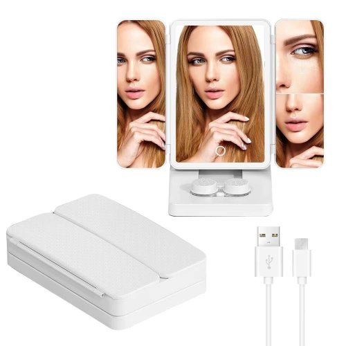 Дзеркало косметичне CY113 потрійне з LED-підсвічуванням та відсіком для лінз