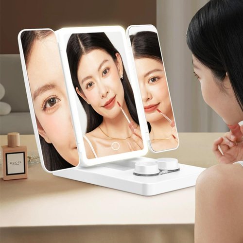 Дзеркало косметичне CY113 потрійне з LED-підсвічуванням та відсіком для лінз