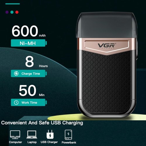 Бритва-шейвер VGR V-331 для сухого й вологого гоління, портативна дорожня для дому