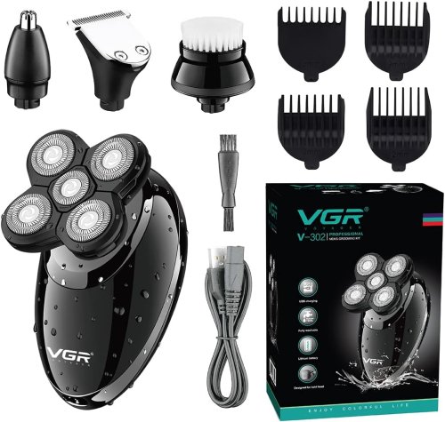 Водонепроникна бездротова електробритва VGR V-302 з набором насадок