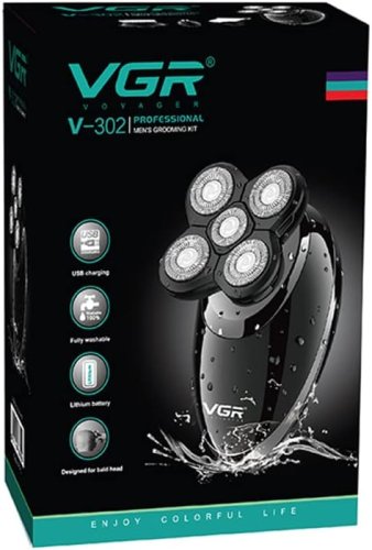 Водонепроникна бездротова електробритва VGR V-302 з набором насадок