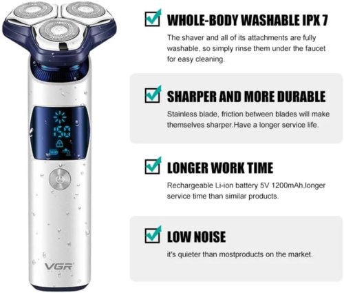 Електробритва VGR V-328 для чоловіків — роторний шейвер з LED-дисплеєм