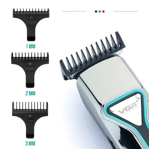 Машинка-тример VGR V-008, акумуляторна USB, для волосся/бороди/вусів, LED, насадки