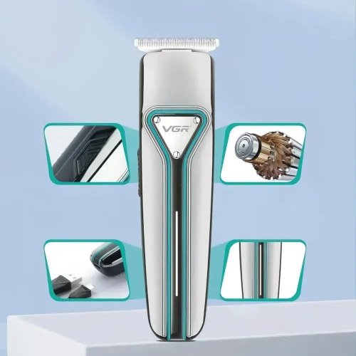 Машинка-тример VGR V-008, акумуляторна USB, для волосся/бороди/вусів, LED, насадки