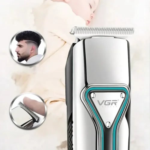 Машинка-тример VGR V-008, акумуляторна USB, для волосся/бороди/вусів, LED, насадки