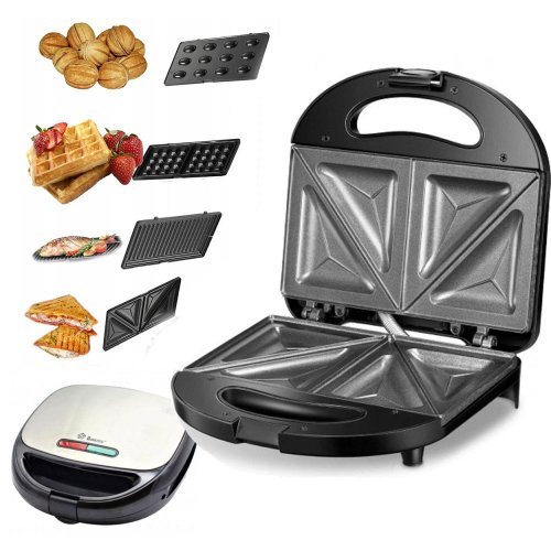 Мультимейкер DOMOTEC MS-7704 4в1: сендвічниця, вафельниця, гриль, горішниця
