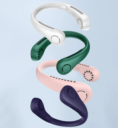 Безлопатевий портативний вентилятор-охолоджувач на шию, 3 режими обдуву для обличчя й шиї