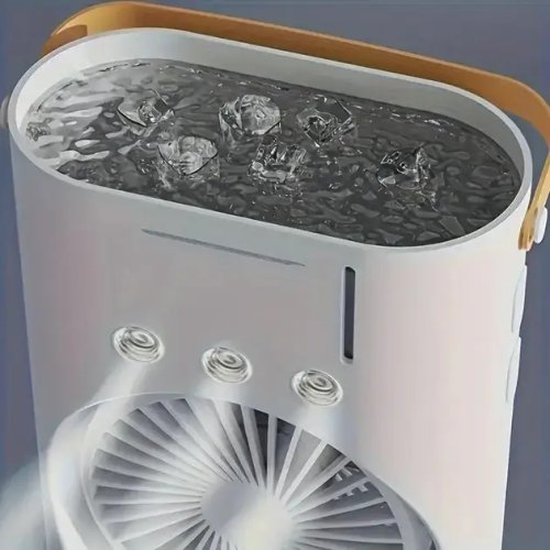 Настільний вентилятор 3-в-1: зволоження, підсвічування, акумулятор 4000 мА·год, подвійний