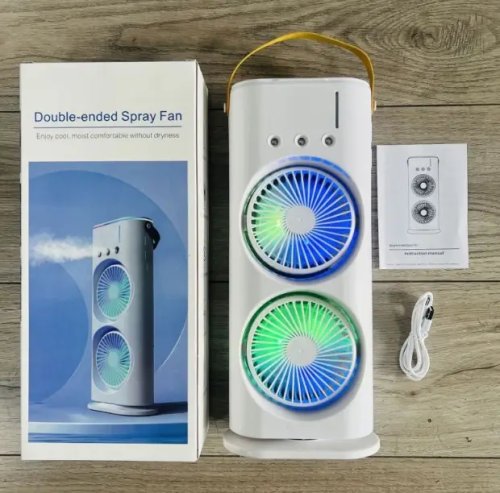 Настільний вентилятор 3-в-1: зволоження, підсвічування, акумулятор 4000 мА·год, подвійний