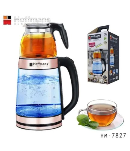 Електрочайник Hoffmans HM-7827 1800W скляний із заварником 2,2 л + 0,5 л для напоїв