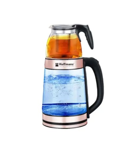 Електрочайник Hoffmans HM-7827 1800W скляний із заварником 2,2 л + 0,5 л для напоїв