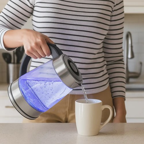 Електрочайник Hoffmans HM-2556 скляний з підсвіткою, шкалою та швидким кип’ятінням, 2000W