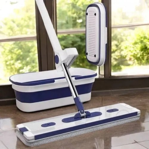 Комплект для миття підлоги 2в1: швабра з віджимом і складане відро для швидкого прибирання