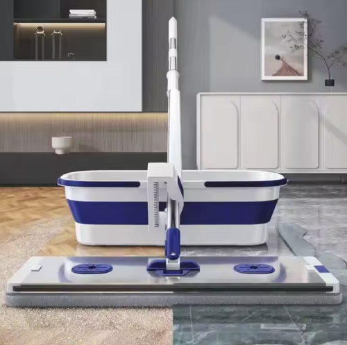 Комплект для миття підлоги 2в1: швабра з віджимом і складане відро для швидкого прибирання