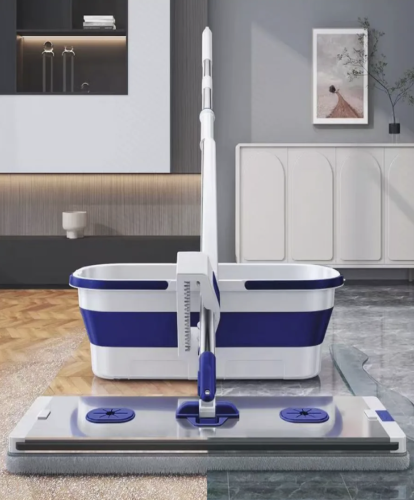 Комплект для миття підлоги 2в1: швабра з віджимом і складане відро для швидкого прибирання
