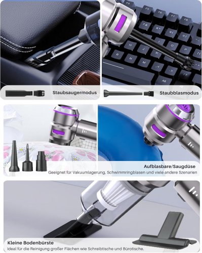 Міні бездротовий автопилосос HL-121, 9 насадок, 2000 мА·год, 100 Вт, 8000 об/хв