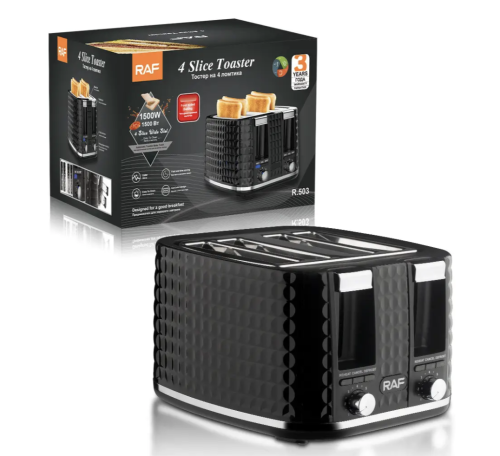Тостер R-503 на 4 скибочки (1500 Вт), 6 рівнів підсмажування, автоматичний електричний