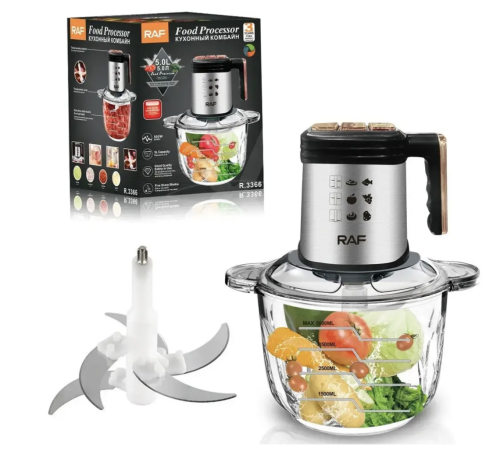 Кухонний комбайн-подрібнювач RAF R.3366, нержавіюча сталь, 5 л, 500 Вт