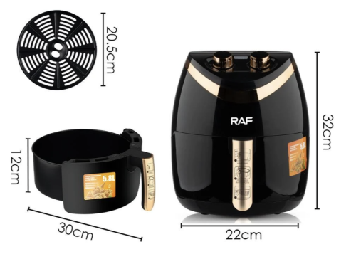 Аерофритюрниця RAF R.5232B 5,8 л — фритюрниця без олії для смачної та корисної їжі