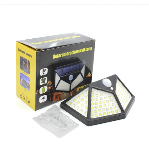 Вуличний настінний світильник Lesko SH-100 на сонячній батареї з датчиком руху, 100 LED