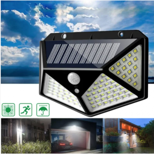 Вуличний настінний світильник Lesko SH-100 на сонячній батареї з датчиком руху, 100 LED