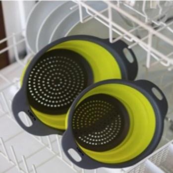 Складні силіконові друшляки-кошики зі зливом для миття овочів і фруктів, набір 2 шт.
