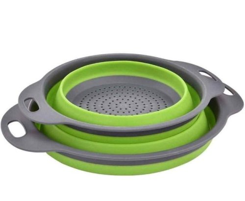 Складні силіконові друшляки-кошики зі зливом для миття овочів і фруктів, набір 2 шт.