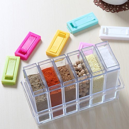 Набір для спецій на підставці Seasoning Six Piece Set: 6 баночок, кухонна спецівниця, екопластик