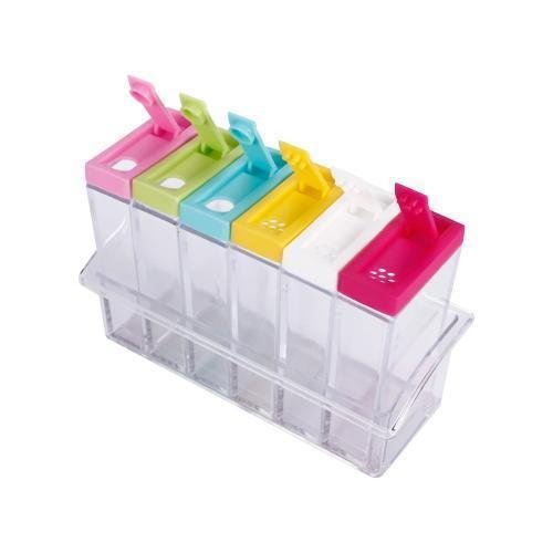 Набір для спецій на підставці Seasoning Six Piece Set: 6 баночок, кухонна спецівниця, екопластик