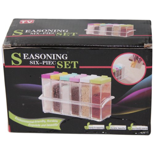 Набір для спецій на підставці Seasoning Six Piece Set: 6 баночок, кухонна спецівниця, екопластик