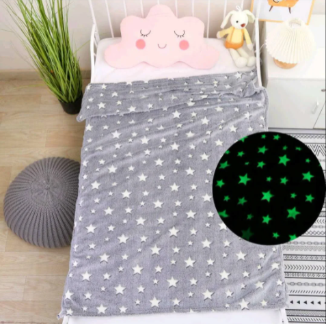 Дитячий неоновий люмінесцентний плед-ковдра зі зірками «День-Ніч», світиться у темряві