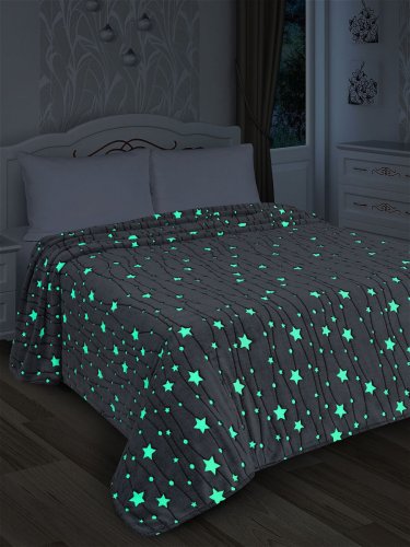 Дитячий неоновий люмінесцентний плед-ковдра зі зірками «День-Ніч», світиться у темряві