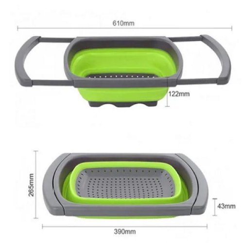 Складаний силіконовий друшляк-трансформер з висувними ручками, кошик для миття овочів і фруктів