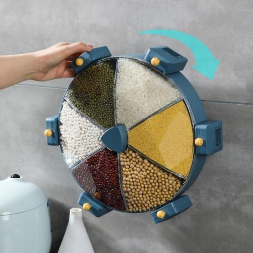 Настінний мультизерновий органайзер-млин для круп і сипучих, 6 секцій, обертання 360°