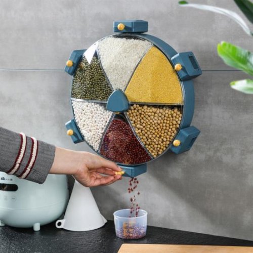 Настінний мультизерновий органайзер-млин для круп і сипучих, 6 секцій, обертання 360°
